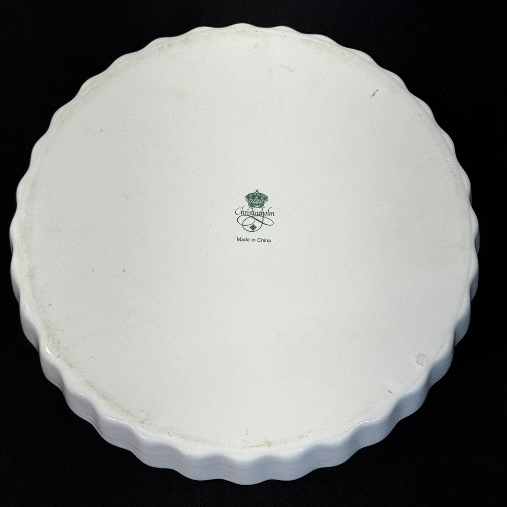 Christineholm Quiche Tart Pie Plate 9.5-Inch Fluted Baking Dish Pink Roses‎